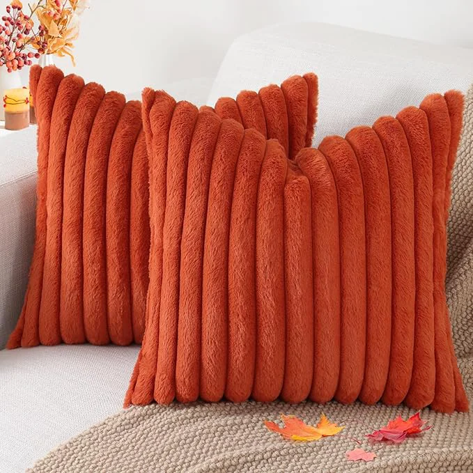 Quality Pallene Faux Fur Plush Fall Throw Pillow Covers 24×24 Set of 2 Luxury Soft Advanced