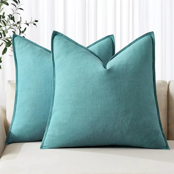 Excellent MIULEE Decorative Linen Euro Sham Pillow Covers 24×24 Turquoise Boho Premium