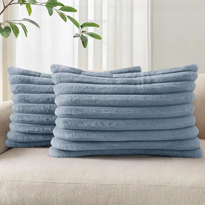 Authentic Pallene Faux Fur Plush Lumbar Throw Pillow Covers 12×20 Set of 2 Luxury Soft Sophisticated
