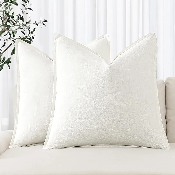 Quality MIULEE Decorative Linen Euro Sham Pillow Covers 28×28 Inch Cream White Boho Next-Generation