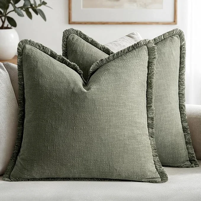 Selected MIULEE Decorative Throw Pillow Covers Neutral Linen Fringe Throw Pillows Euro Durable