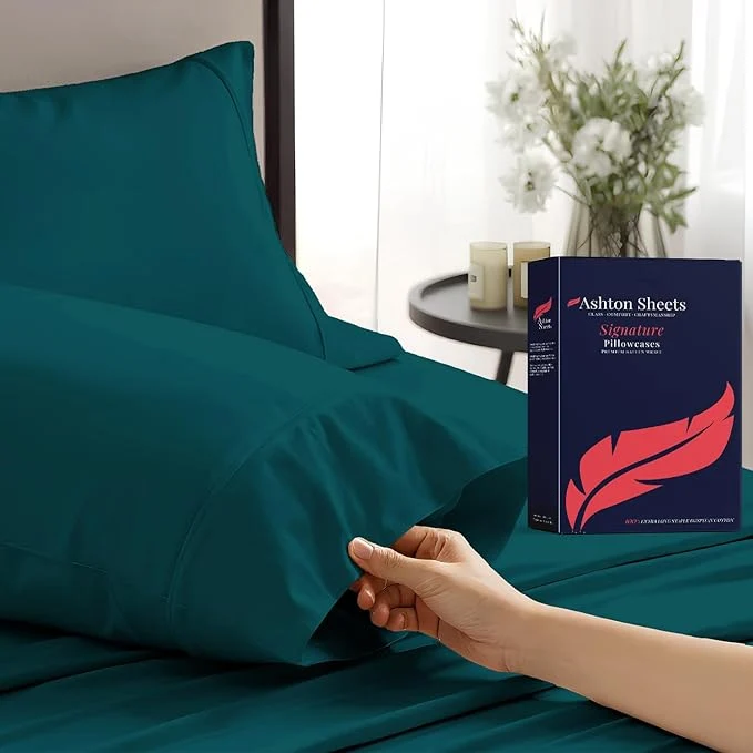 Top-Quality Egyptian Cotton Pillow Cases Standard Queen Size Set of 2 Clean