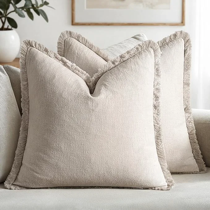 Modern MIULEE Decorative Throw Pillow Covers Neutral Linen Fringe Throw Pillows Euro Fast