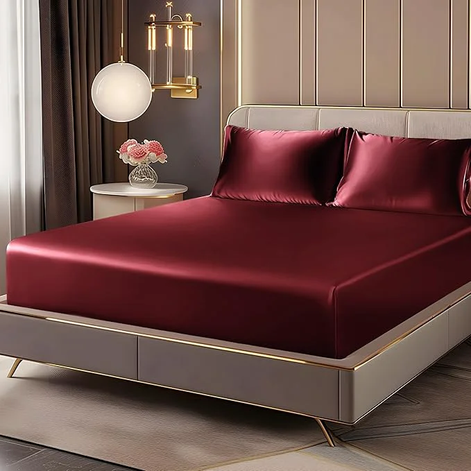 Professional BEDELITE Satin Fitted Sheet and Pillowcase Set Luxury Soft Similar to Silk Casual
