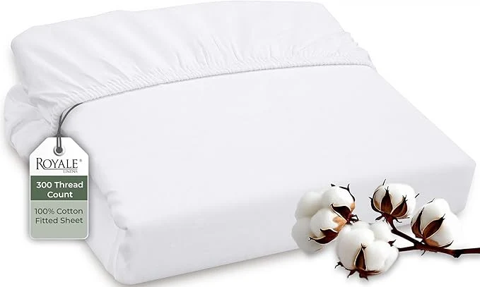Healthy ROYALE LINENS 300 Thread Count Long Staple Combed Cotton Fitted Sheet Queen Dependable