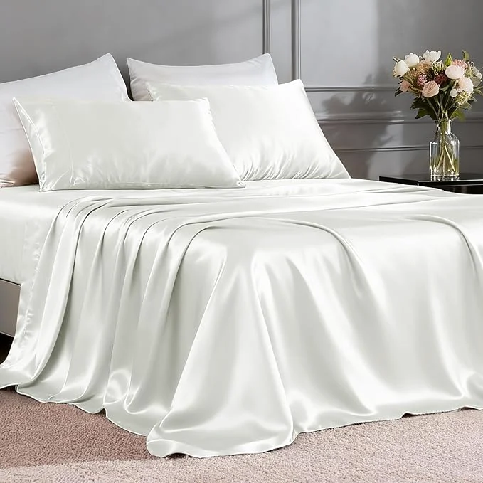 Natural FreshCulture Satin Sheets Queen Size Bed Set- 4 Piece Luxury Soft Silky Queen Quality