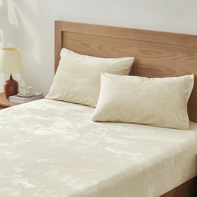 Secure BEDELITE Velvet Fitted Sheet and Pillowcases Set Luxury Soft Fuzzy Bottom Sheet Fast