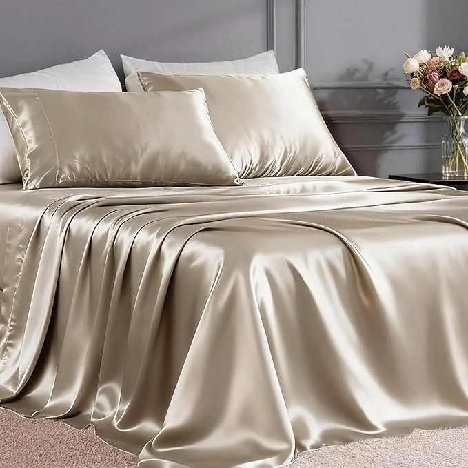 Efficient FreshCulture Satin Sheets Twin XL Bed Set Enhanced