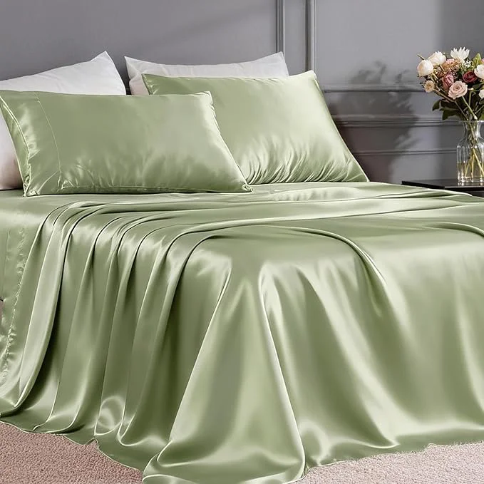 Next-Generation FreshCulture Satin Sheets Queen Size Bed Set- 4 Piece Luxury Soft Silky Queen Official