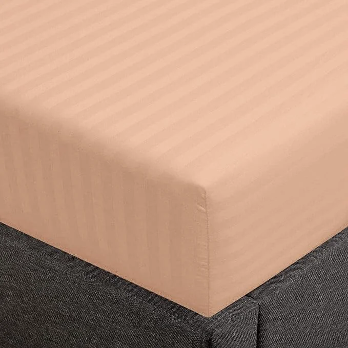 Exceptional Feather Stitch 1 Piece Fitted Sheet Twin Size Cotton Damask Sateen Weave High-End