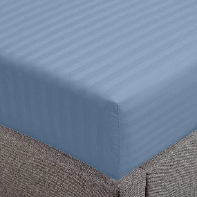 Powerful Feather Stitch 1 Piece Fitted Sheet Twin Size Cotton Damask Sateen Weave Casual