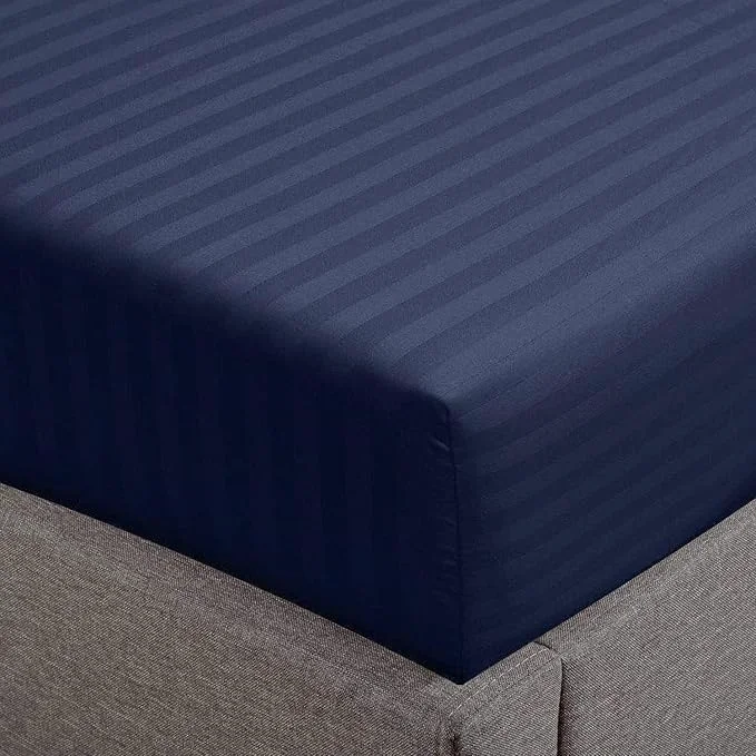 Fine Feather Stitch 1 Piece Fitted Sheet King Size Cotton Damask Sateen Weave Professional