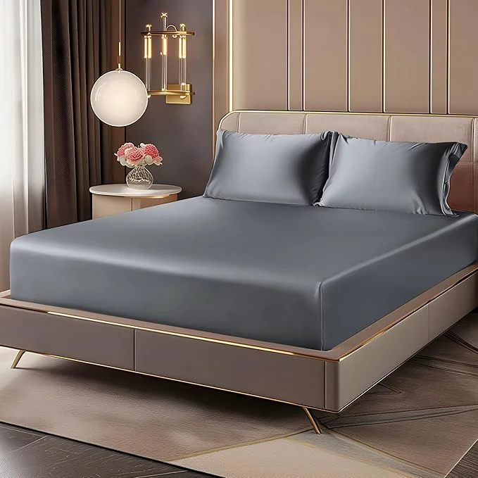 Exceptional BEDELITE Satin Fitted Sheet and Pillowcase Set Luxury Soft Similar to Silk Flexible