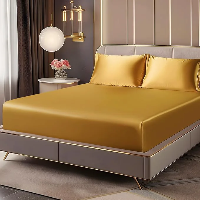 Classic BEDELITE Satin Fitted Sheet and Pillowcases Set Luxury Soft Similar to Silk Crafted