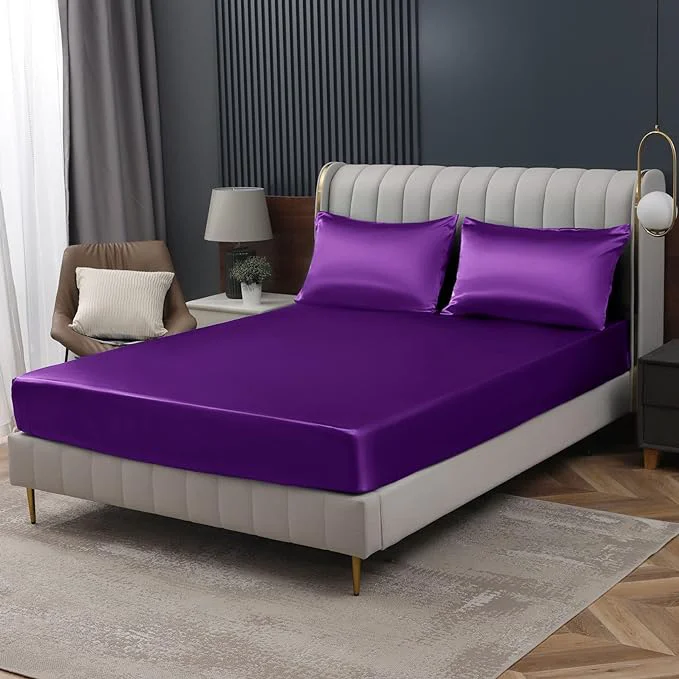 Original Homiest Purple Satin Fitted Sheet Fine Crafted