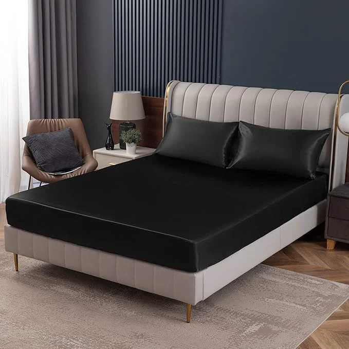 Responsible Homiest Black Satin Fitted Sheet Full Size Deep Pocket Luxury Ultra Soft User-Friendly