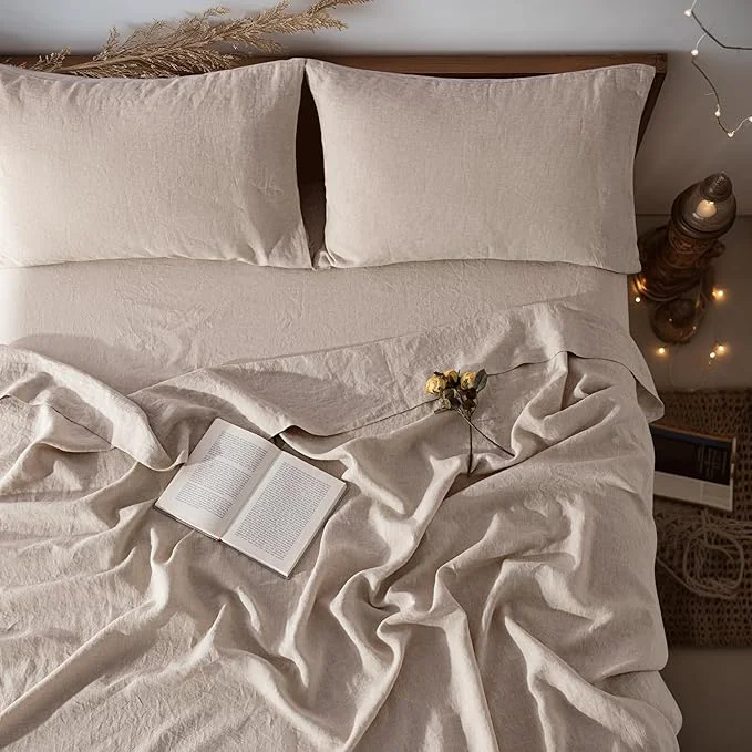 Advanced LBRO2M Pure Linen Sheet Set Deep Pocket Up to 16 Bed Sheets Sets Original Design
