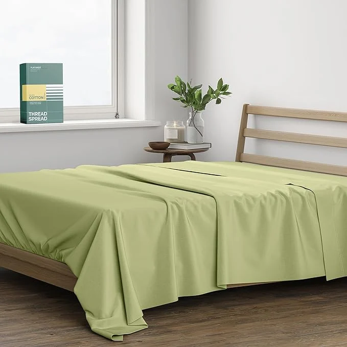 Elegant THREAD SPREAD Organic Cotton Percale Flat Sheet Queen Size Breathable
