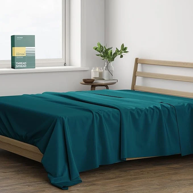 Expertly Made THREAD SPREAD Organic Cotton Percale Flat Sheet Queen Size High-Grade