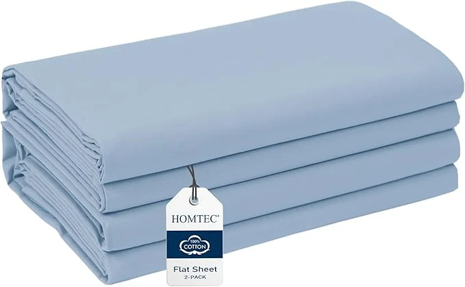 Superior California King Size Flat Sheet 2 Pack Cotton Percale Flat Bed Sheet Durable