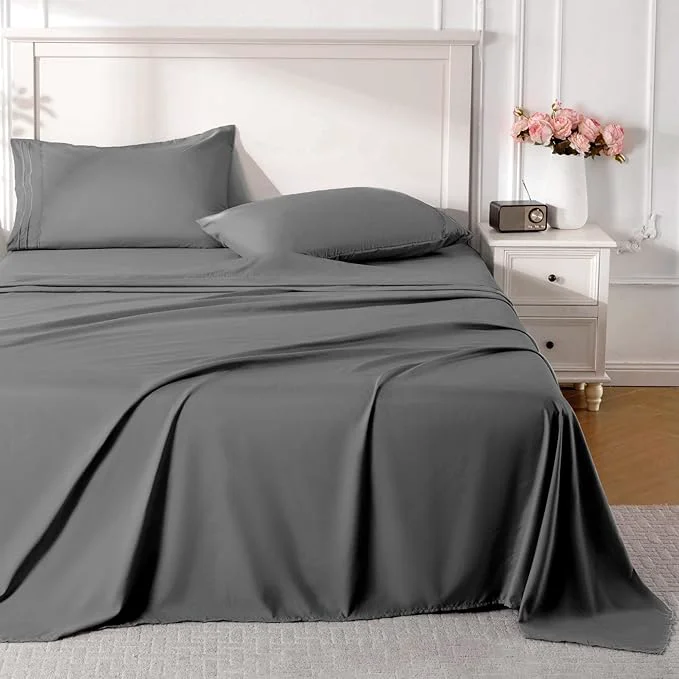 Crafted ROSE RISY Dark Grey Soft Twin Sheet Set 3 Pieces Bedding Sheets Sets Expertly Made