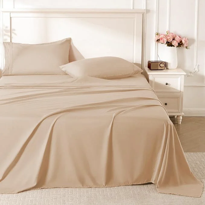 Sustainable ROSE RISY Khaki Twin Sheet Set 3 Pieces Soft Bedding Twin Sheet Set Environmentally Friendly