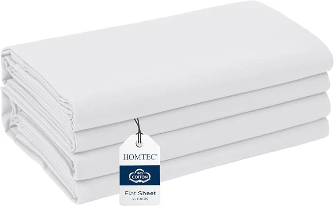 Proven Queen Size Flat Sheet 2 Pack Cotton Percale Flat Bed Sheet Breathable Secure