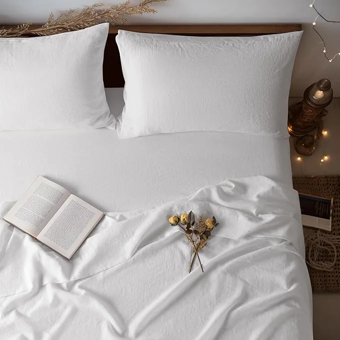 Quality LBRO2M Pure Linen Sheet Set Deep Pocket Up to 16 Bed Sheets Sets User-Friendly