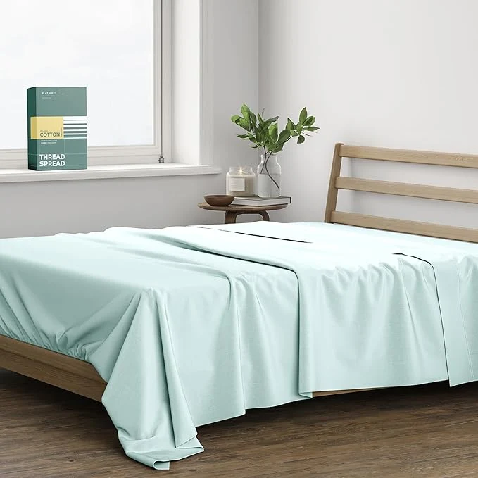 Soft THREAD SPREAD Organic Cotton Percale Flat Sheet Queen Size Stylish