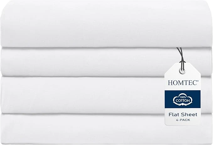 Functional King Size Flat Sheet 4 Pack Cotton Percale Flat Bed Sheet Breathable Expertly Made