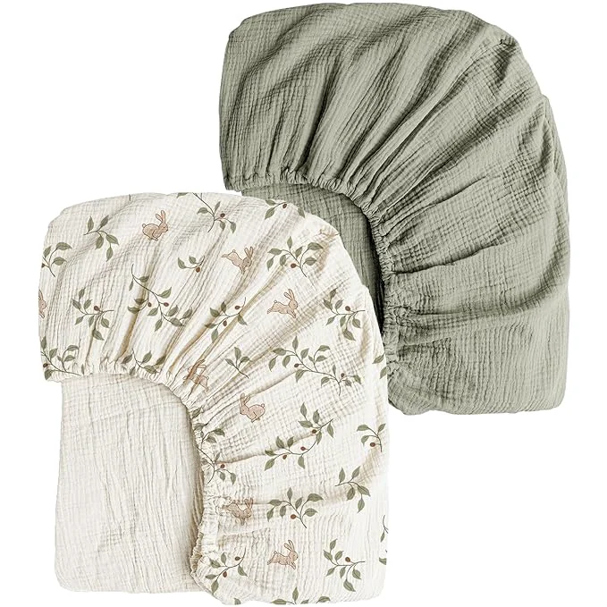 Safe Konssy Muslin Crib Sheets 2 PCS Cotton Baby Crib Sheets Organic