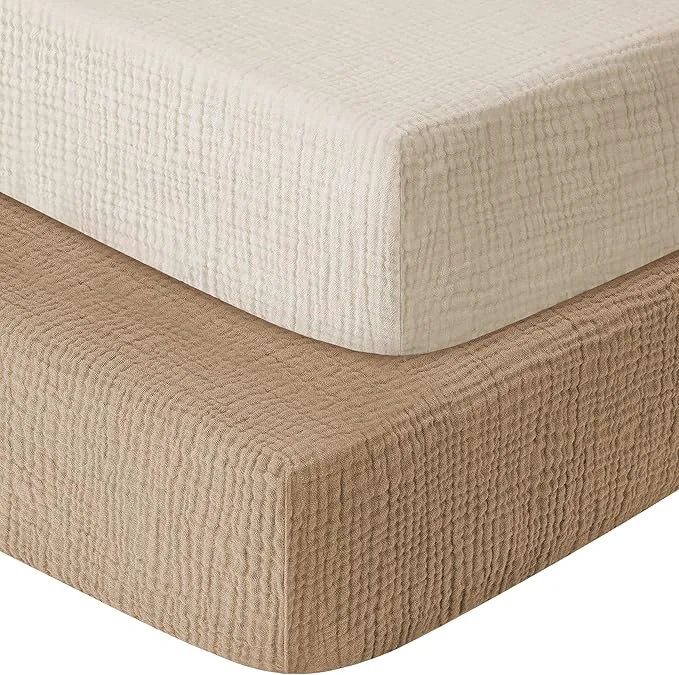 Enhanced GUNTAIL Muslin Crib Sheets for Boys Girls Cotton Fitted Baby Crib Sheet 2 Long-Lasting