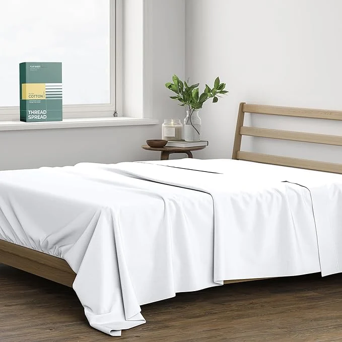 Optimized THREAD SPREAD Organic Cotton Percale Flat Sheet King Size High-End