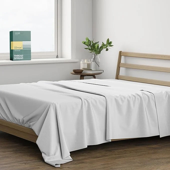 Professional THREAD SPREAD Organic Cotton Percale Flat Sheet Twin Size User-Friendly