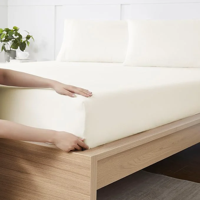 Authentic Twin Fitted Sheet Only with Full Elastic Built in Corner Sheet Straps to Natural