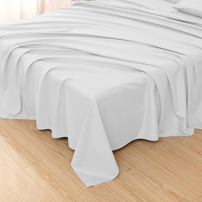 Safe Toodou White Twin Bed Top Sheet is Made of Soft Wrinkle Resistant Microfiber Clean