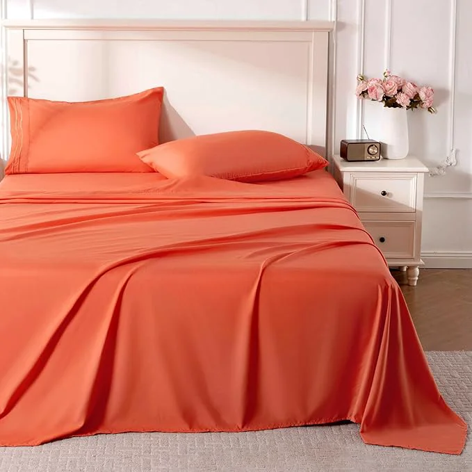 Unique ROSE RISY Orange Twin Sheet Set 3 Pieces Soft Bedding Sheet Set Breathable Original Design