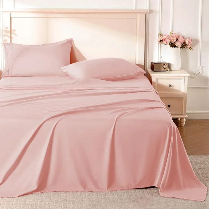 Natural ROSE RISY Pink Full Sheet Set 4 Pieces Soft Bedding Full Sheet Set Breathable Secure