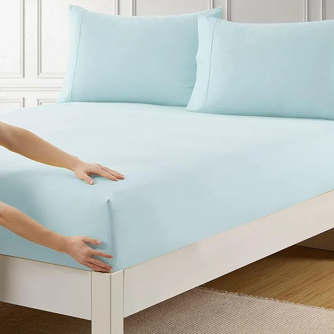 High-End Queen Fitted Sheet Only with Full Elastic Built in Corner Sheet Straps to Pure