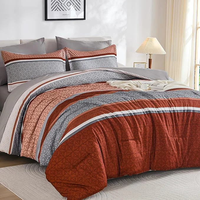 Responsible WONGS BEDDING 7 Pieces Comforter Set King Size Burnt Orange Bed in a Bag Exceptional