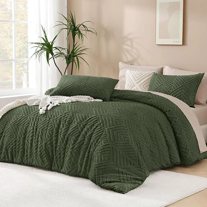 Dependable Andency Olive Green Oversized King Comforter 128”x120” 3 Pieces Soft Boho Trendy