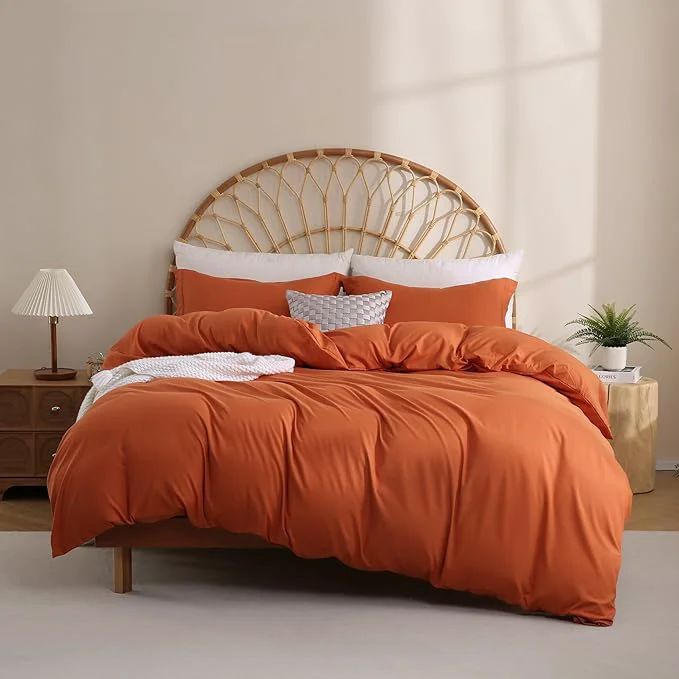 Next-Generation JSD Burnt Orange Duvet Cover Set King Size 3 Piece Duvet Cover Smooth