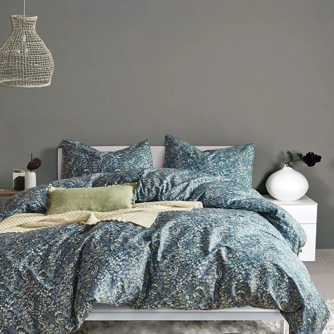 Clean mixinni Floral Duvet Cover Queen Flower Pattern Blue Duvet Cover Set Garden Pure