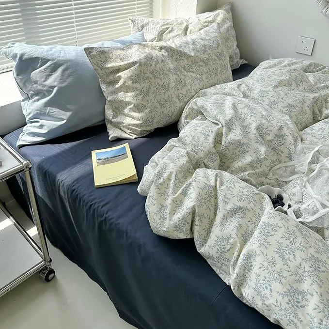 Consistent MKXI Twin Duvet Cover Set Blue White Floral Print Eco-Friendly