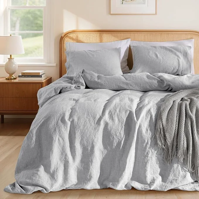 Secure LBRO2M France Linen Duvet Cover Set Full Size 3 Pcs Natural Flax Comforter Optimized