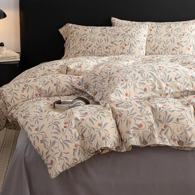 Carefully Designed mixinni Cotton Linen Floral Duvet Cover Set Vintage Botanical Print Comforter Comfortable