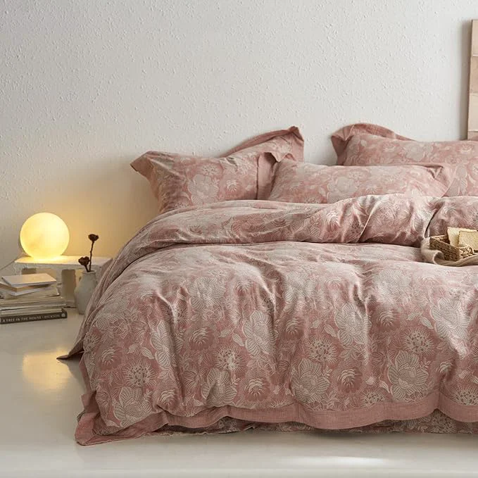 High-Performance mixinni Duvet Cover King Premium Cotton Double-Layer Yarn Pink Floral Jacquard Exclusive