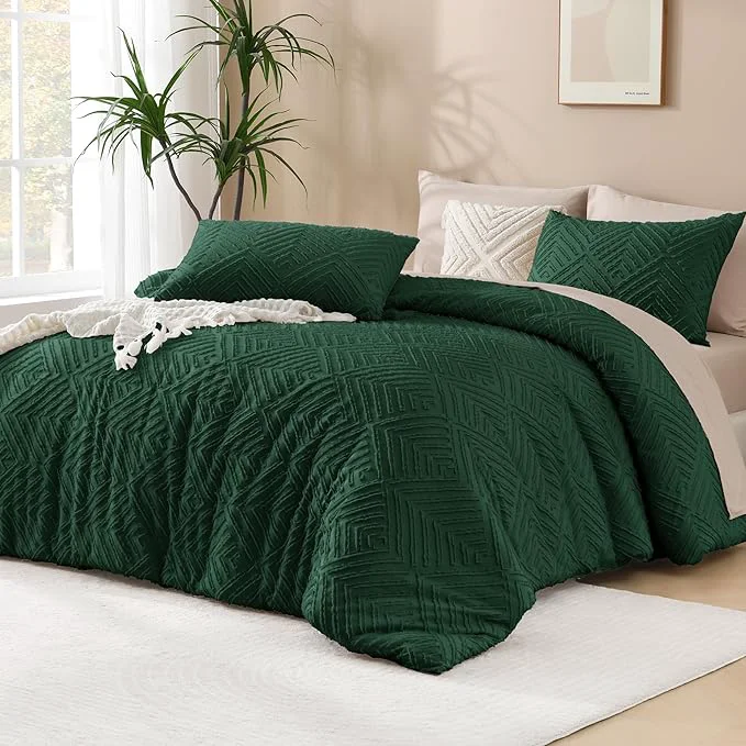 Reliable Andency Dark Emerald Green Comforter King Size Set 3 Pieces Boho Bedding Set Elegant