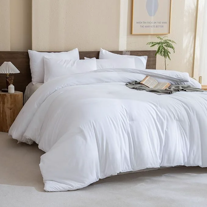 Verified Paxrac Classic Pure White Comforter Queen Size 3 Pieces Boho Comforter Set Contemporary