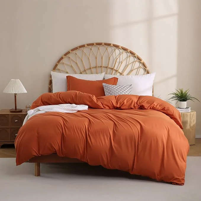 Fast JSD Burnt Orange Duvet Cover Set Twin Size 2 Piece Microfiber Kids Duvet Cover Convenient